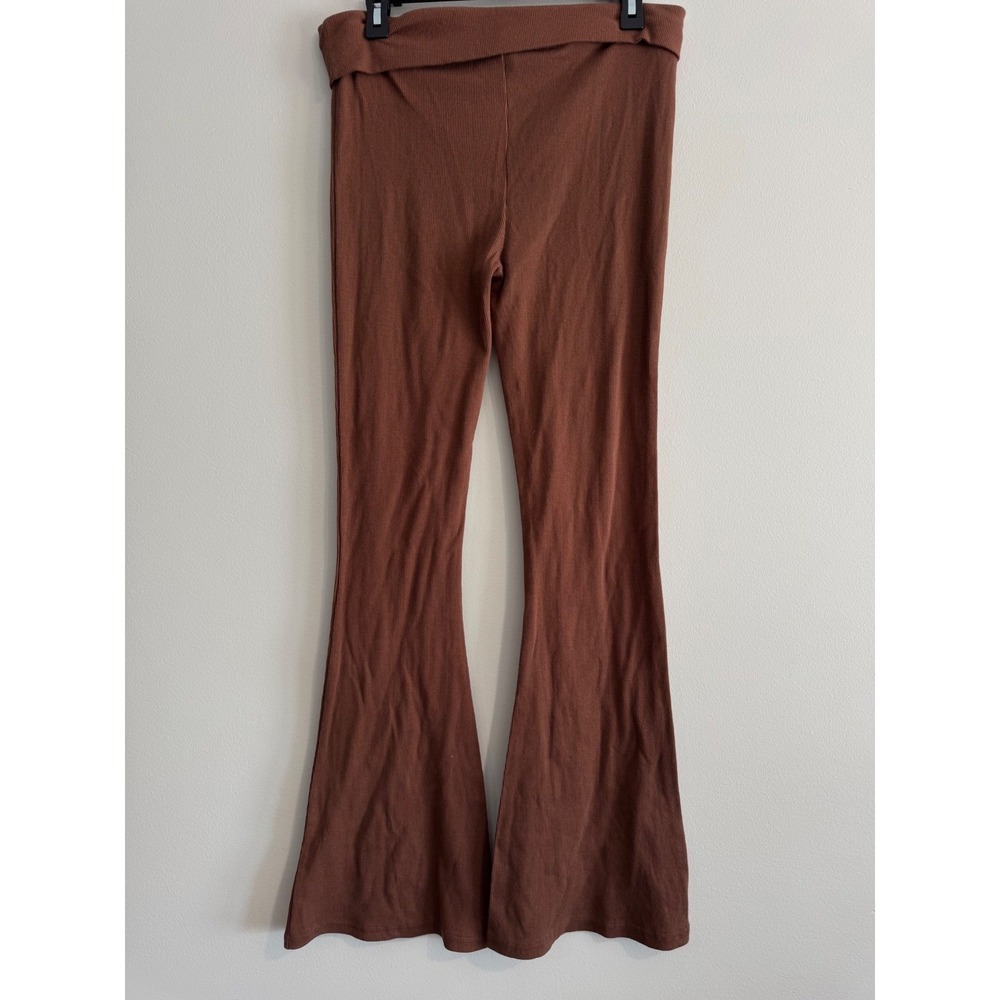 Sanrio Hello Kitty yoga pants medium Y2K Ribbed Flare Women's Brown Foldover - Picture 3 of 6